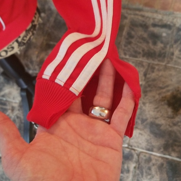 Vintage RED ADIDAS JACKET WITH WHITE STRIPES - Picture 3 of 7